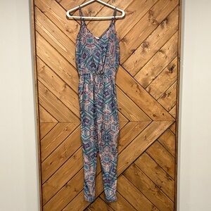 Geometric Print Jumpsuit - Blue and Pink